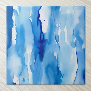 Azure Blue Watercolor Abstract Waves Tile