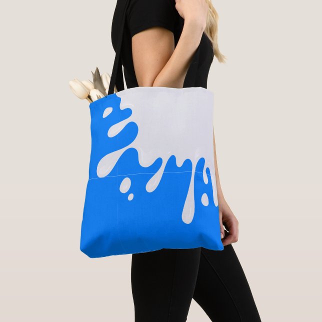 Azure Blue White Paint Splash Tote Bag (Close Up)
