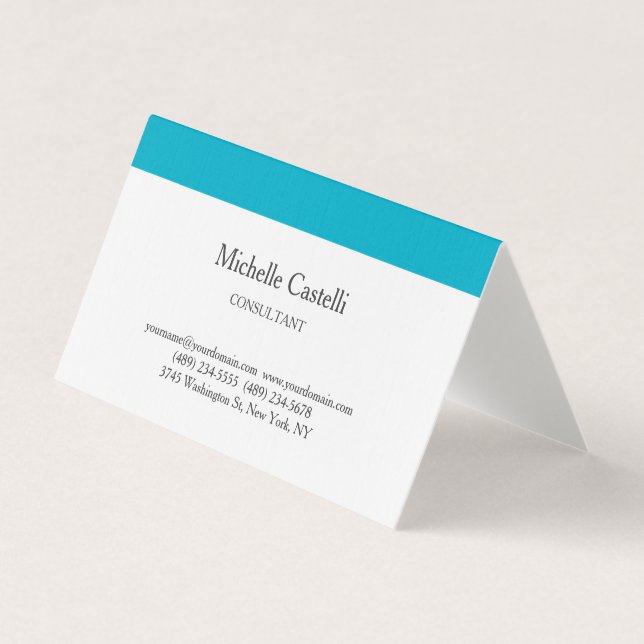 Azure Blue & White Professional Unique Classical Business Card (Front)