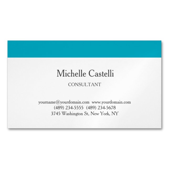 Azure Blue & White Professional Unique Classical Magnetic Business Card (Front)