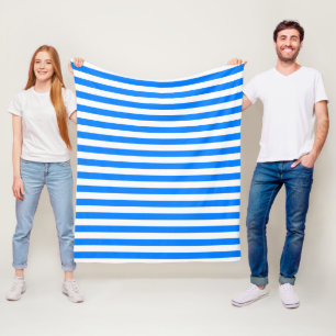 Azure Blue & White Stripes Fleece Blanket