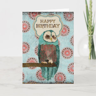 Azure & Blush Owl Birthday Card