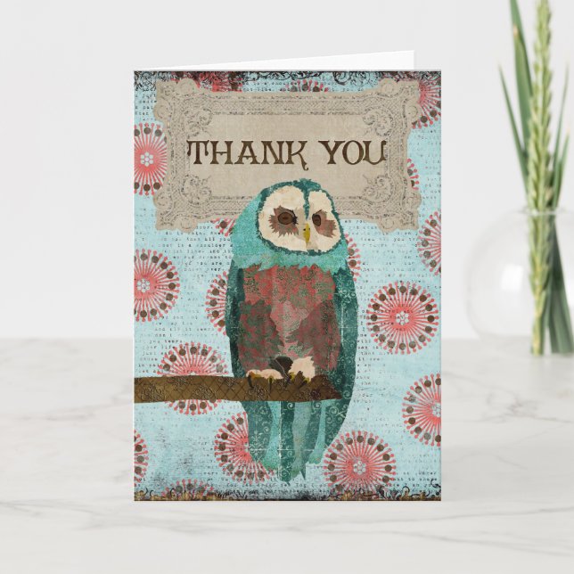 Azure & Blush  Owl Thank You  Card (Front)