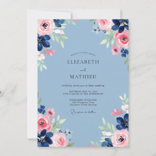 Azure Blush Peony Wedding Invitation