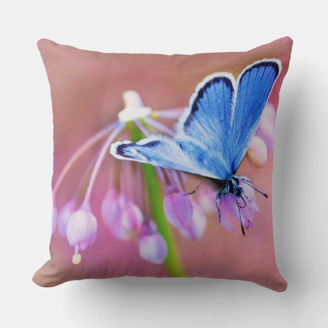Azure Butterfly Throw Pillow (Front)