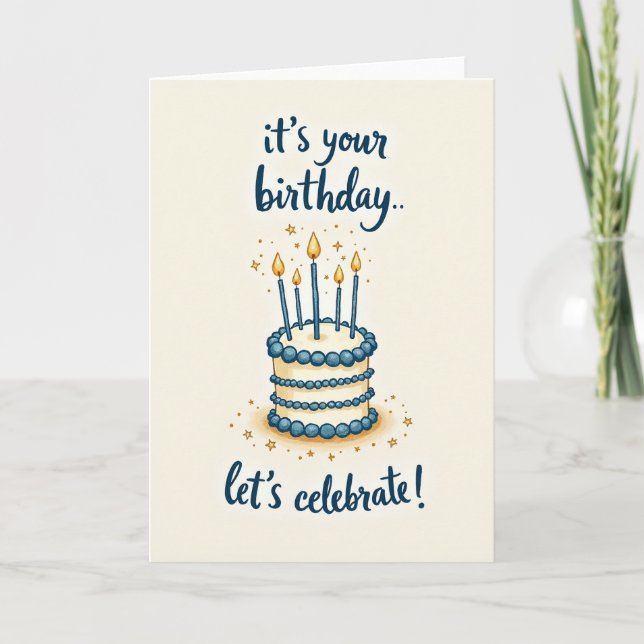Azure Cake Birthday Wish Card (Front)