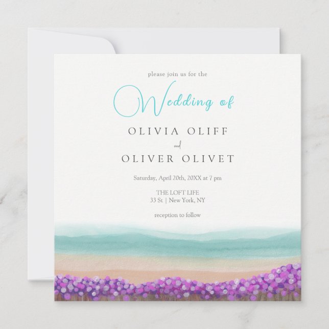Azure Coast in Bloom Wedding  Invitation (Front)