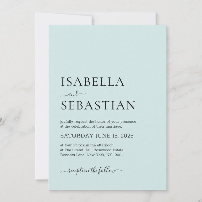 Azure Color Elegant Wedding Invitation (Front)