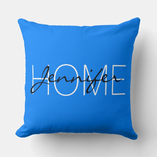 Azure colour home monogram throw pillow (Front)