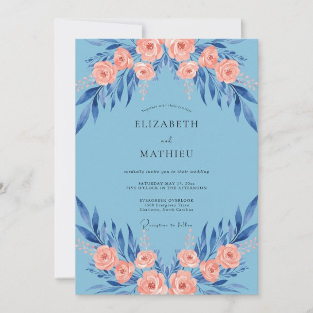 Azure Coral Petal Wedding Invitation (Front)