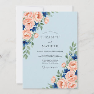Azure Coral Watercolor Wedding Invitation