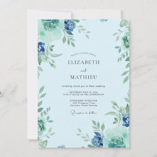 Azure Cornflower Leafy Wedding Invitation