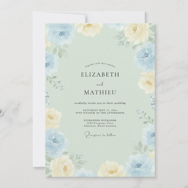 Azure Cream Peony Wedding Invitation (Front)