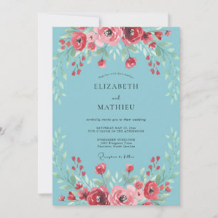 Azure Crimson Ranunculus Eucalyptus Wedding Invitation