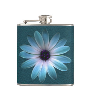 Azure Daisy on Dark Till Leather Print Hip Flask