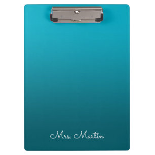 Azure Dark Teal Gradient Personalized Teacher Clipboard