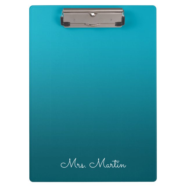 Azure Dark Teal Gradient Personalized Teacher Clipboard (Front)