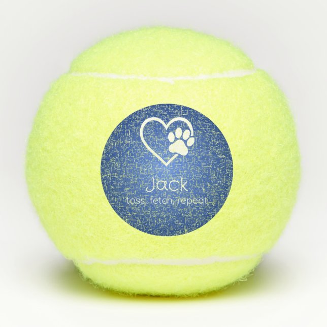 Azure Dog Name Tennis Ball 'toss, fetch, repeat' (Front)