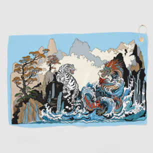 Azure Dragon and White Tiger. Illustration Golf Towel