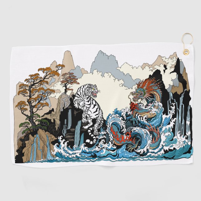 Azure Dragon and White Tiger. Illustration Golf Towel (Horizontal)