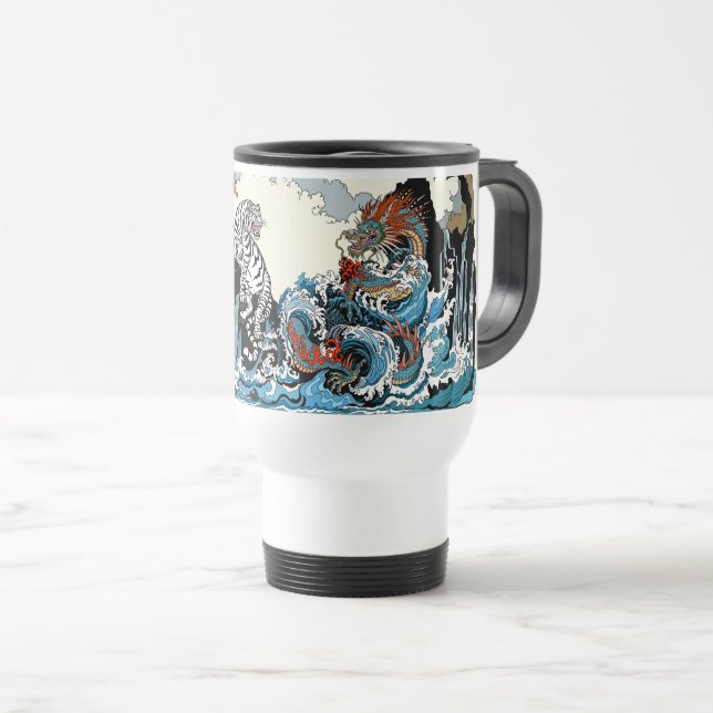 Azure Dragon and White Tiger. Illustration Travel Mug (Front Right)