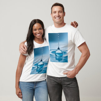"Azure Elegance - Light Blue Water Droplet on Whi T-Shirt