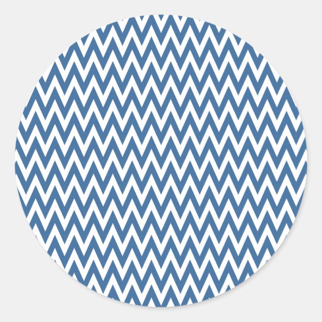 Azure Elegant Chevron Design Classic Round Sticker (Front)