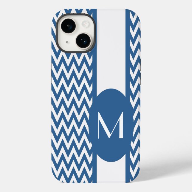 Azure Elegant Chevron Design with monogram Case-Mate iPhone Case (Back)