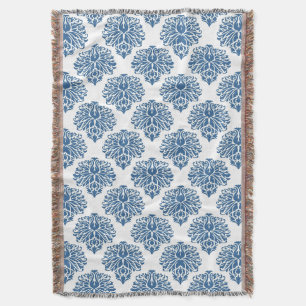 Azure Elegant Damask Throw Blanket