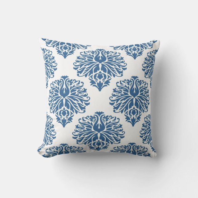 Azure Elegant Damask Throw Pillow (Front)