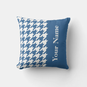 Azure Elegant Houndstooth with name Throw Pillow
