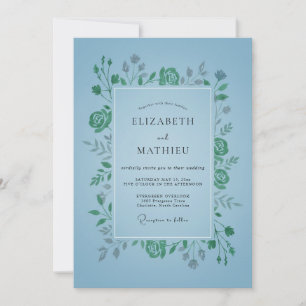 Azure Emerald Leafy Wedding Invitation