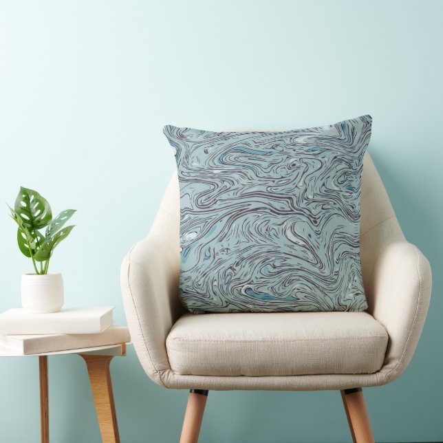 Azure Ether Marbled Fluid Art Throw Pillow (Chair)