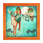 Azure Fawn & Rose Owls Full Moon Canvas Print