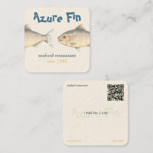Azure Fin Elegant Fish Restaurant Logo Square Business Card