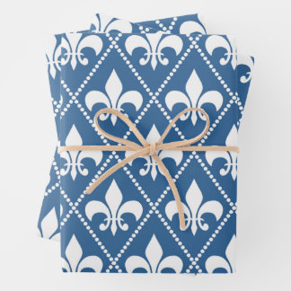 Azure Fleur de Lis Wrapping Paper Sheet