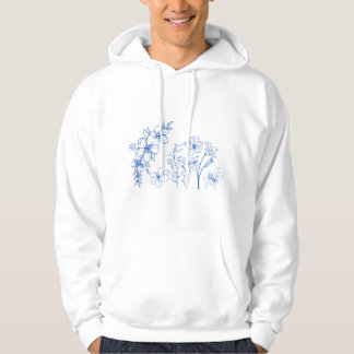 Azure Floral Line Art Print Hoodie