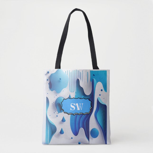 Azure Flow Monogrammed Carry-All Tote Bag (Front)