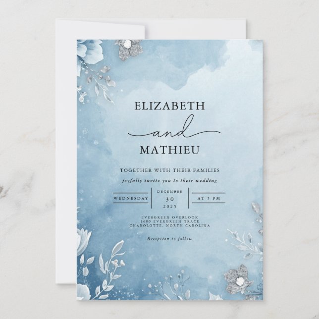 Azure Frost Botanical Wedding Invitation (Front)