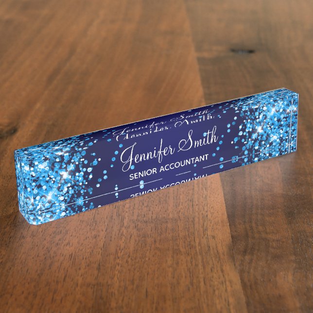 Azure Glitter Navy Blue Gradient Nameplate (Side)