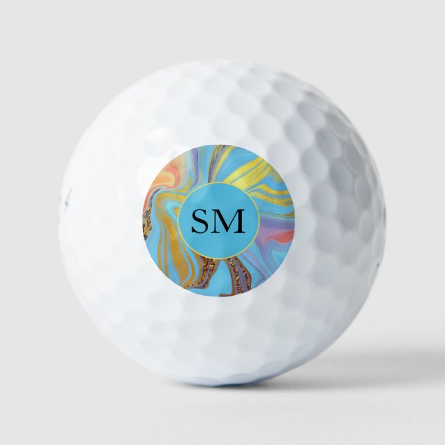 Azure Gold Marble Golf Balls (Front)