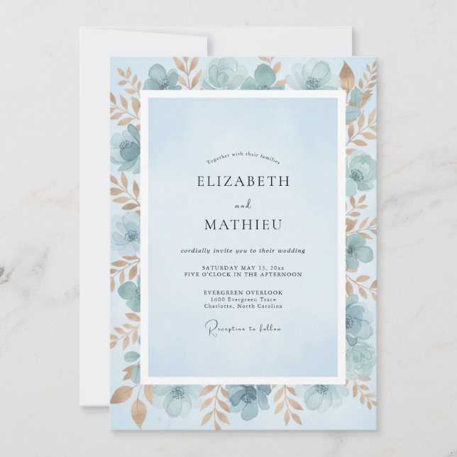 Azure Gold Painted Wedding Invitation (Front)