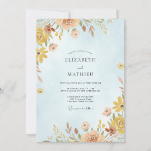 Azure Gold Wildflower Wedding Invitation