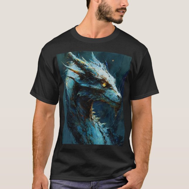 Azure Guardian: Fierce Dragon Art  T-Shirt (Front)