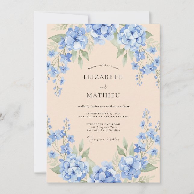 Azure Hydrangea Painted Wedding Invitation (Front)