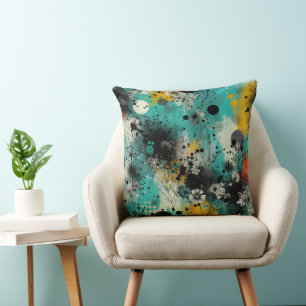 Azure Ink Abstract Throw Pillow