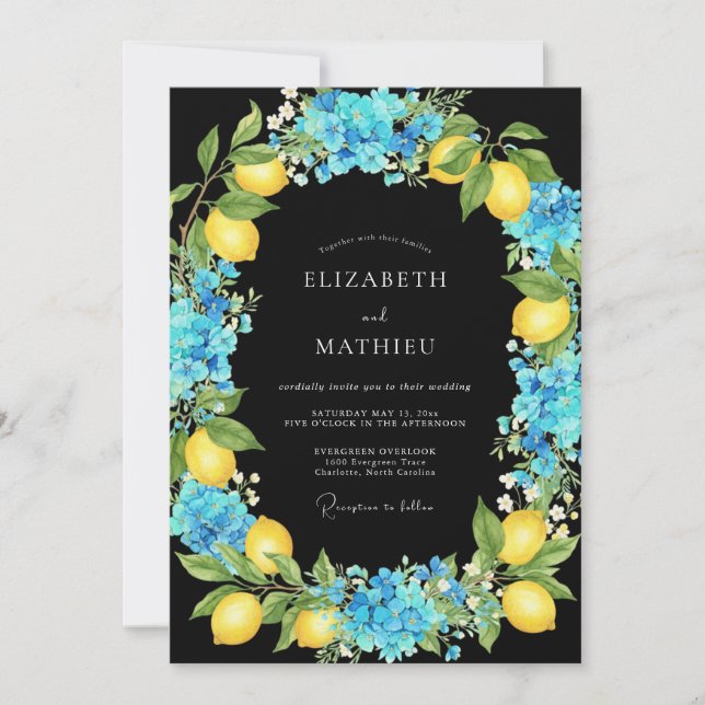 Azure Lemon Citrus Eucalyptus Wedding Invitation (Front)
