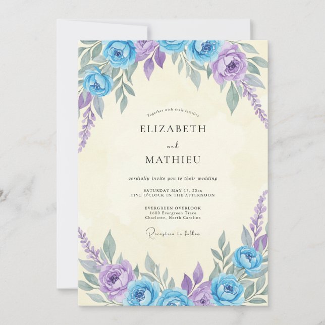 Azure Lilac Painted Wedding Invitation (Front)