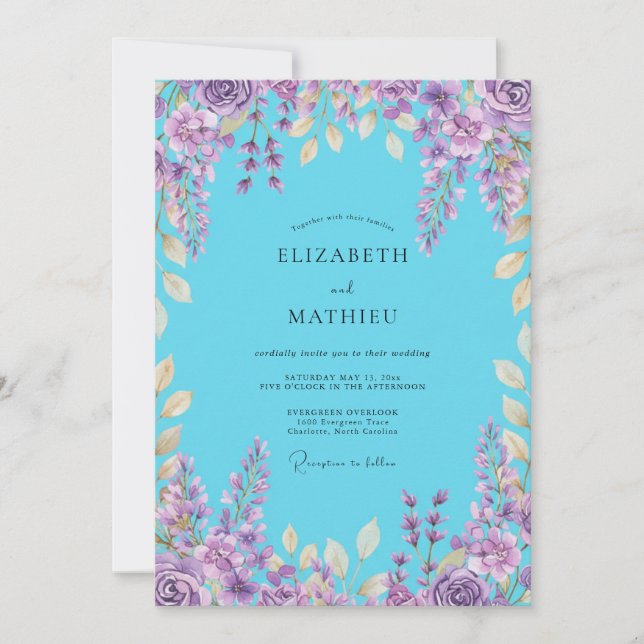Azure Lilac Wisteria Wedding Invitation (Front)