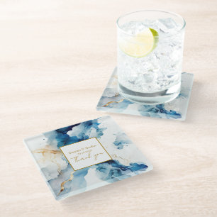 AZURE Marble Dreams Gala   Glitter Save The Date Glass Coaster